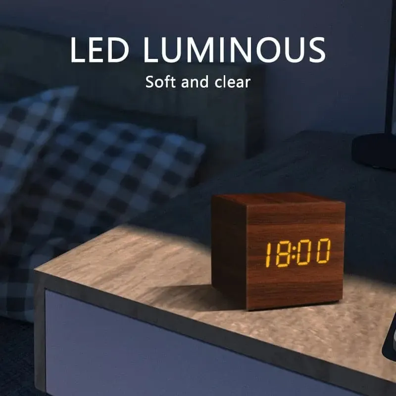 LED Alarm Clock Wooden