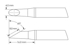 Metcal GTC-HF6040S Beveled 60° x 8.0mm Hoof Rework Cartridge, 4.0 x 16mm