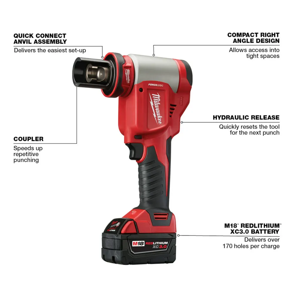 Milwaukee M18 Force Logic 10-Ton Knockout Tool 1/2" - 4" Kit