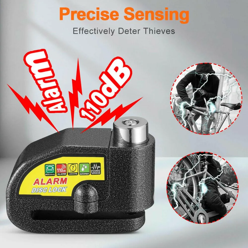 Motorcycle Bicycle Alarm Lock Scooter Bike Anti Theft Security Disc Brake Locks 110dB Loud Warning Reminder Rope Wheel Padlock
