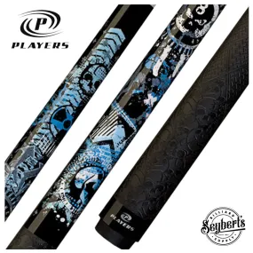 Players Blue and White Anarchy Skulls Graphic Pool Cue - DGFB