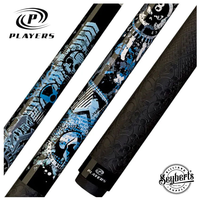 Players Blue and White Anarchy Skulls Graphic Pool Cue - DGFB