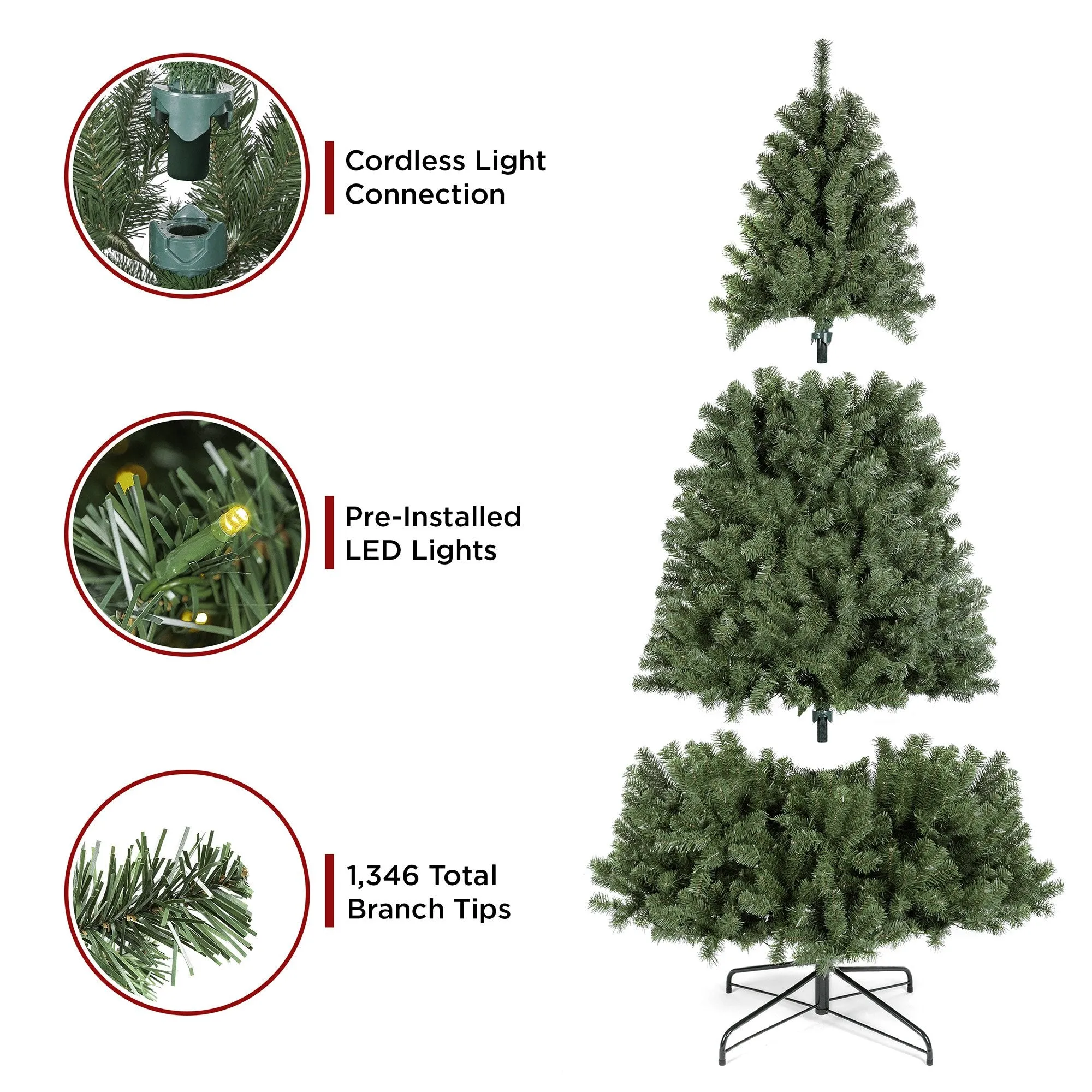Pre-Lit Instant No Fluff Artificial Spruce Christmas Tree w/ Memory Branches