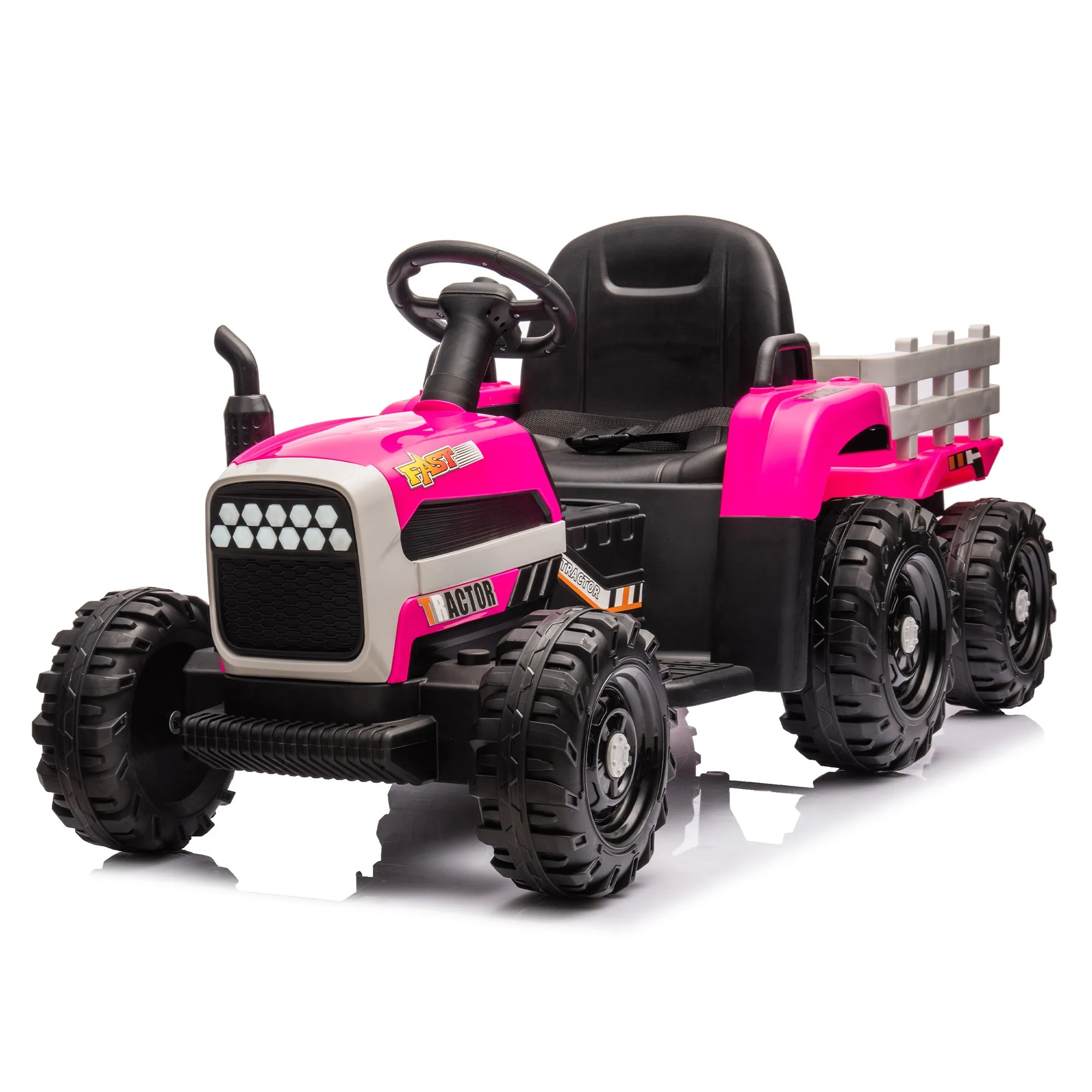 Ride on Tractor with Trailer,24V Battery Powered Electric Tractor Toy, 200w*2motor 1.86-4.97MPH/Remote Control,electric car for kids,Three speed adjustable,USB,MP3 ,Bluetooth,LED light, safety belt