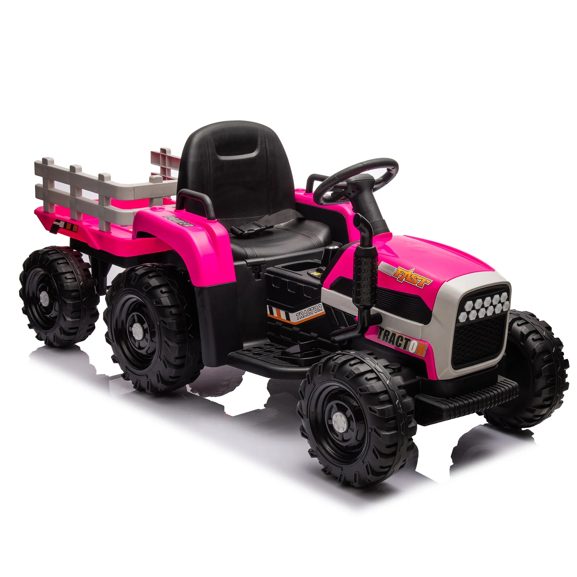 Ride on Tractor with Trailer,24V Battery Powered Electric Tractor Toy, 200w*2motor 1.86-4.97MPH/Remote Control,electric car for kids,Three speed adjustable,USB,MP3 ,Bluetooth,LED light, safety belt