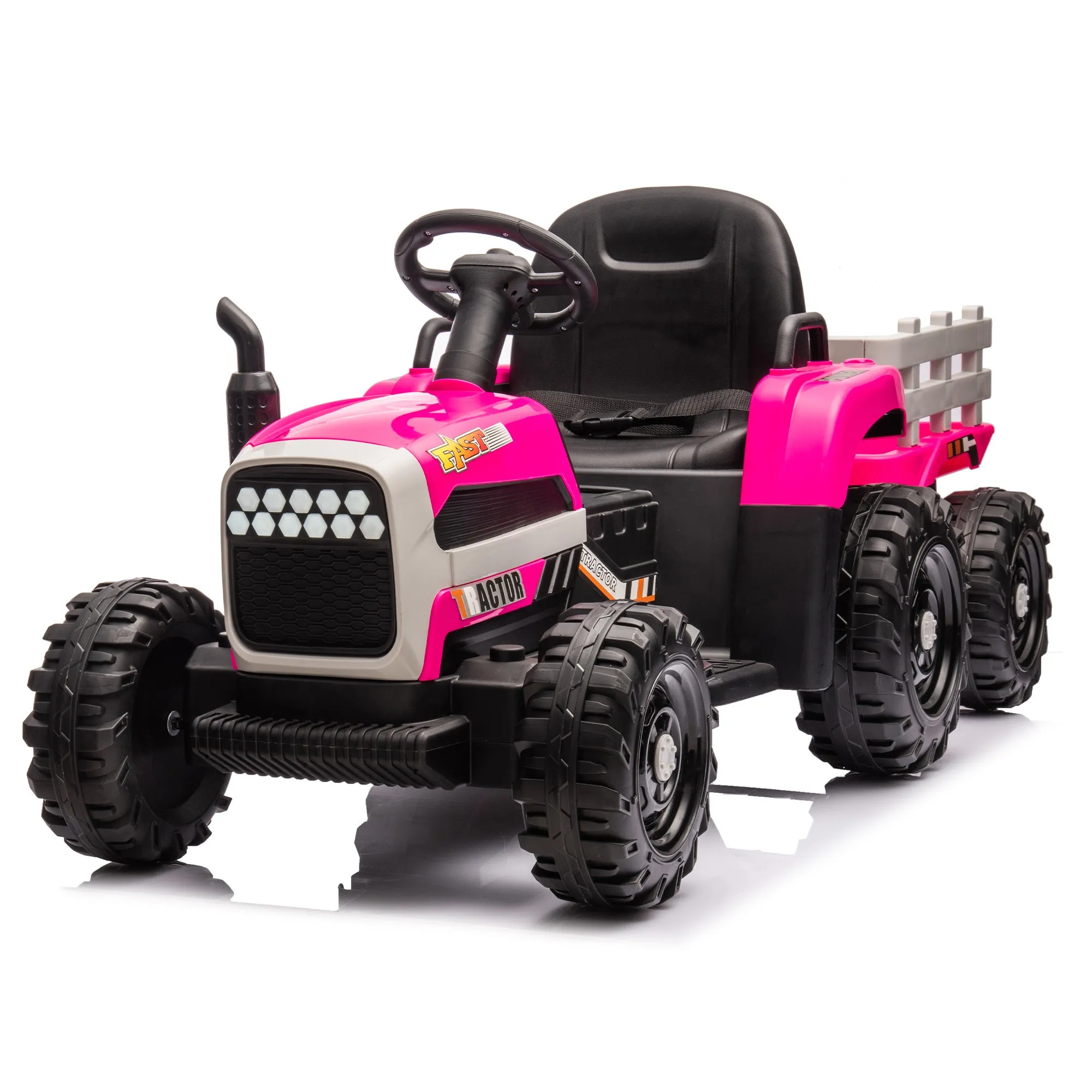 Ride on Tractor with Trailer,24V Battery Powered Electric Tractor Toy, 200w*2motor 1.86-4.97MPH/Remote Control,electric car for kids,Three speed adjustable,USB,MP3 ,Bluetooth,LED light, safety belt
