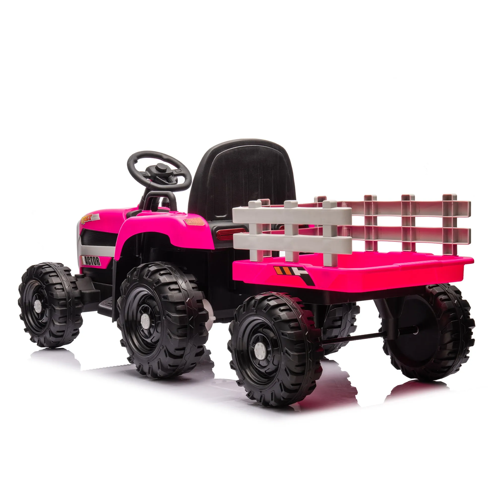 Ride on Tractor with Trailer,24V Battery Powered Electric Tractor Toy, 200w*2motor 1.86-4.97MPH/Remote Control,electric car for kids,Three speed adjustable,USB,MP3 ,Bluetooth,LED light, safety belt