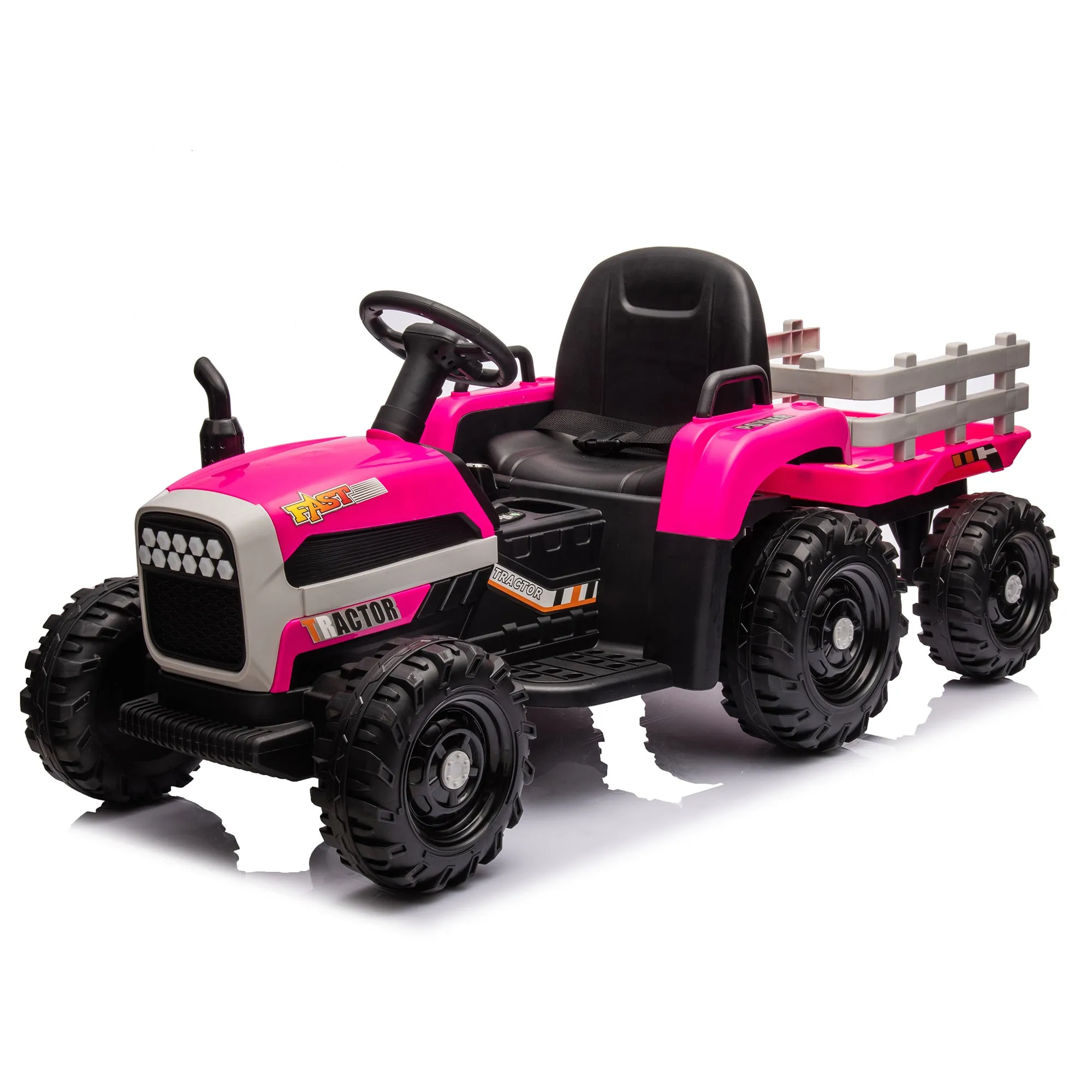Ride on Tractor with Trailer,24V Battery Powered Electric Tractor Toy, 200w*2motor 1.86-4.97MPH/Remote Control,electric car for kids,Three speed adjustable,USB,MP3 ,Bluetooth,LED light, safety belt