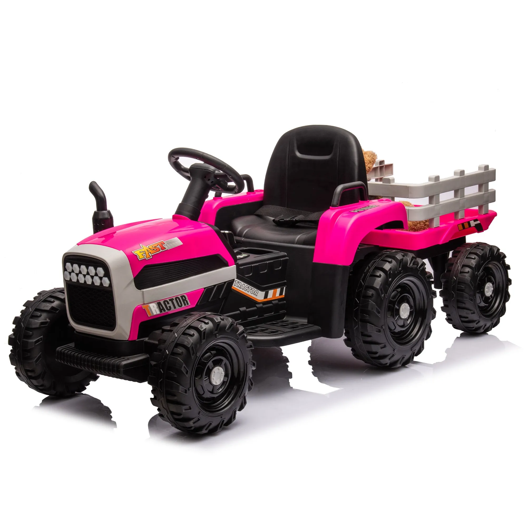Ride on Tractor with Trailer,24V Battery Powered Electric Tractor Toy, 200w*2motor 1.86-4.97MPH/Remote Control,electric car for kids,Three speed adjustable,USB,MP3 ,Bluetooth,LED light, safety belt