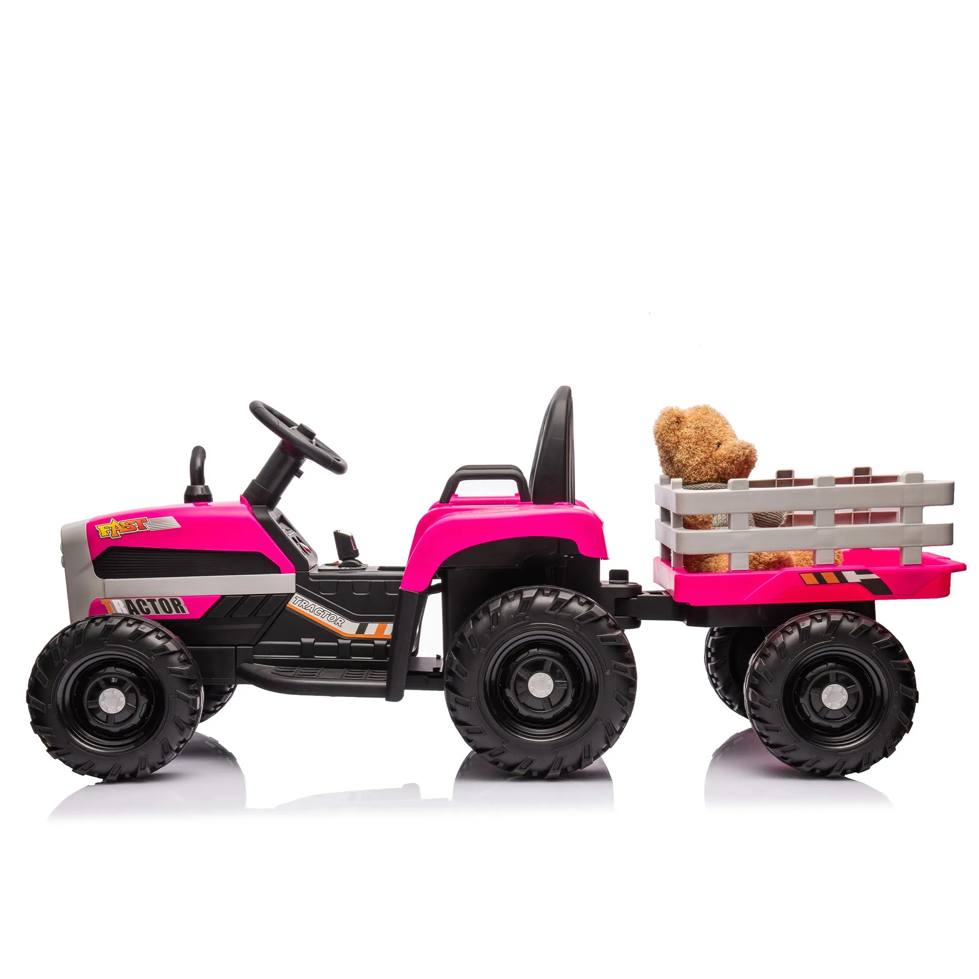 Ride on Tractor with Trailer,24V Battery Powered Electric Tractor Toy, 200w*2motor 1.86-4.97MPH/Remote Control,electric car for kids,Three speed adjustable,USB,MP3 ,Bluetooth,LED light, safety belt