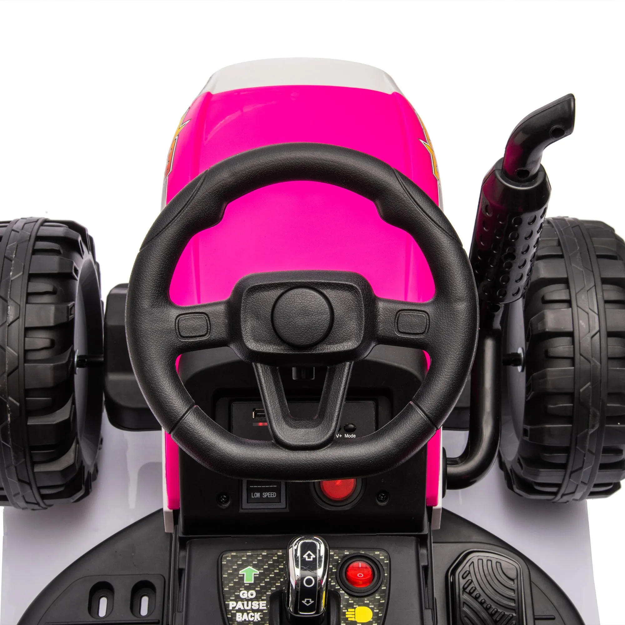 Ride on Tractor with Trailer,24V Battery Powered Electric Tractor Toy, 200w*2motor 1.86-4.97MPH/Remote Control,electric car for kids,Three speed adjustable,USB,MP3 ,Bluetooth,LED light, safety belt