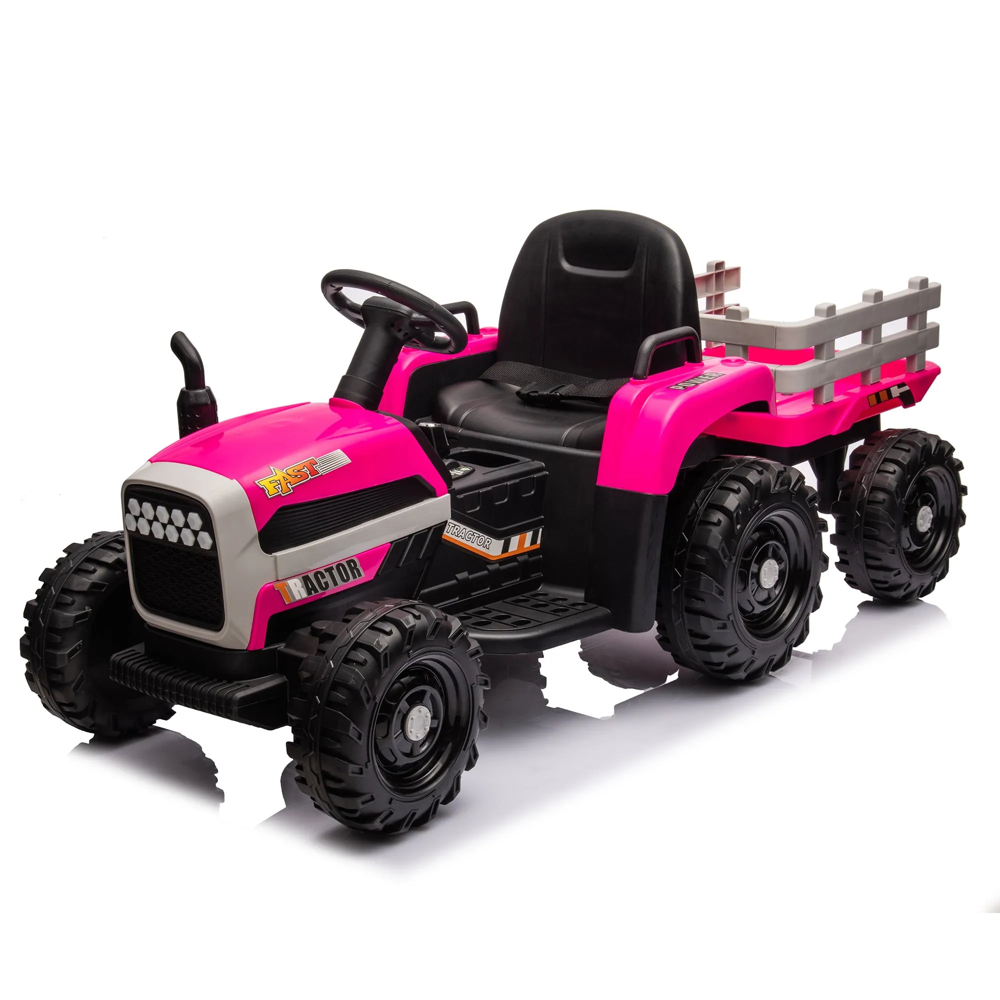 Ride on Tractor with Trailer,24V Battery Powered Electric Tractor Toy, 200w*2motor 1.86-4.97MPH/Remote Control,electric car for kids,Three speed adjustable,USB,MP3 ,Bluetooth,LED light, safety belt