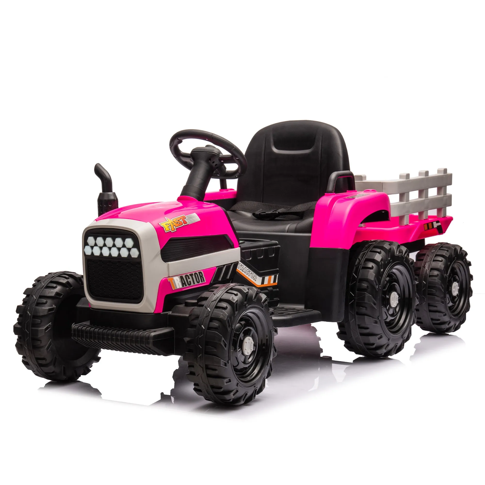 Ride on Tractor with Trailer,24V Battery Powered Electric Tractor Toy, 200w*2motor 1.86-4.97MPH/Remote Control,electric car for kids,Three speed adjustable,USB,MP3 ,Bluetooth,LED light, safety belt