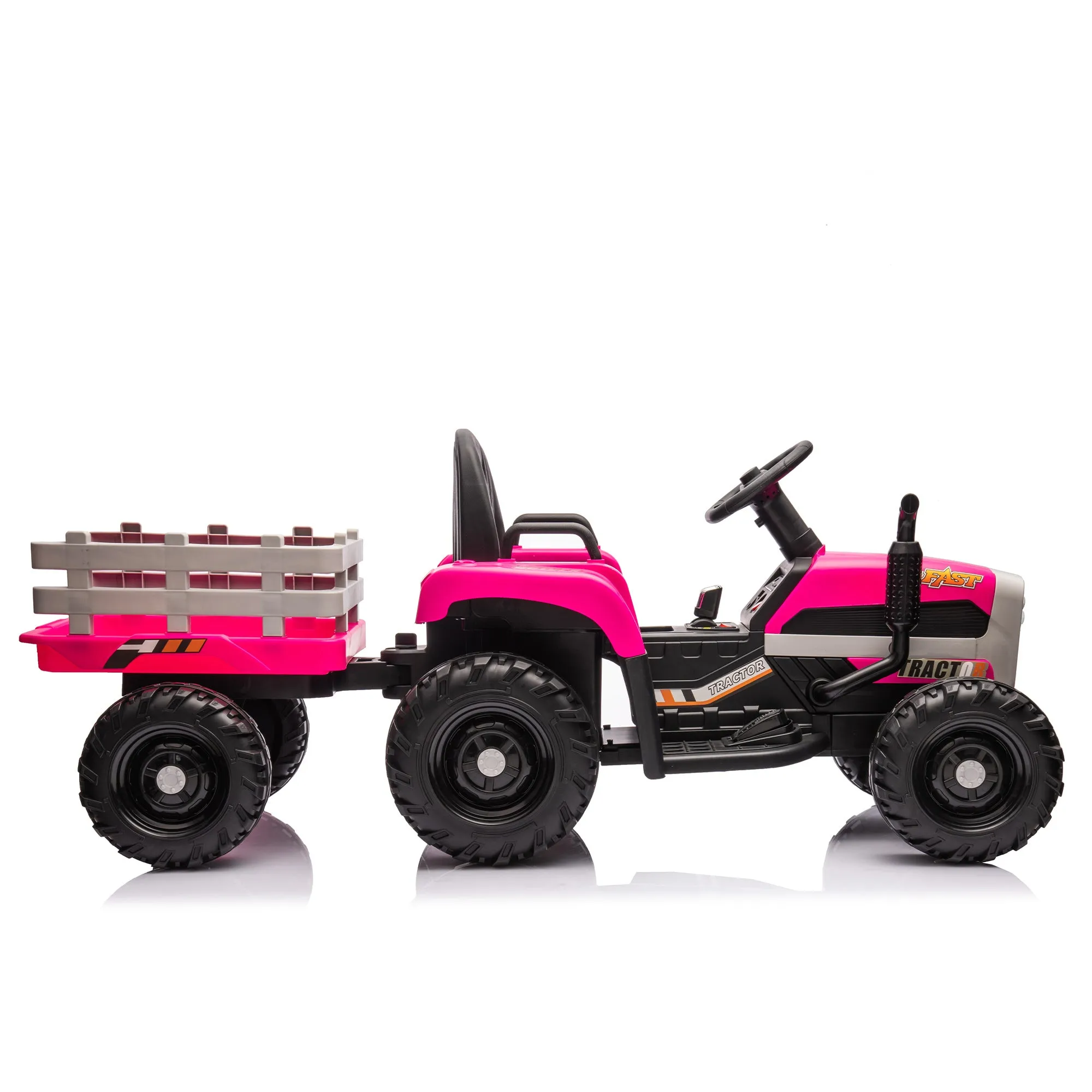 Ride on Tractor with Trailer,24V Battery Powered Electric Tractor Toy, 200w*2motor 1.86-4.97MPH/Remote Control,electric car for kids,Three speed adjustable,USB,MP3 ,Bluetooth,LED light, safety belt