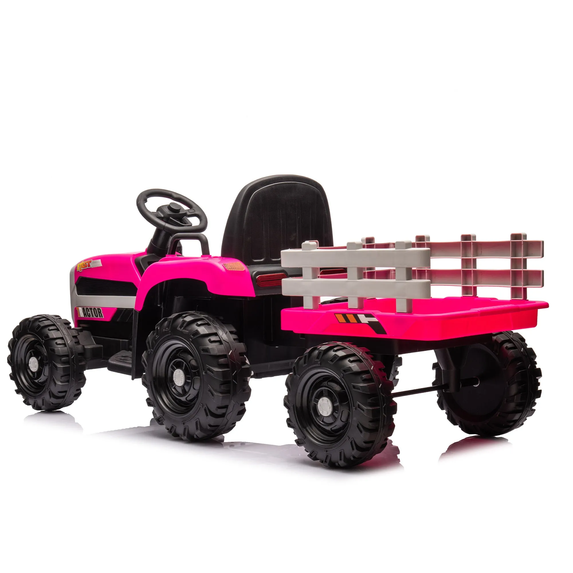 Ride on Tractor with Trailer,24V Battery Powered Electric Tractor Toy, 200w*2motor 1.86-4.97MPH/Remote Control,electric car for kids,Three speed adjustable,USB,MP3 ,Bluetooth,LED light, safety belt