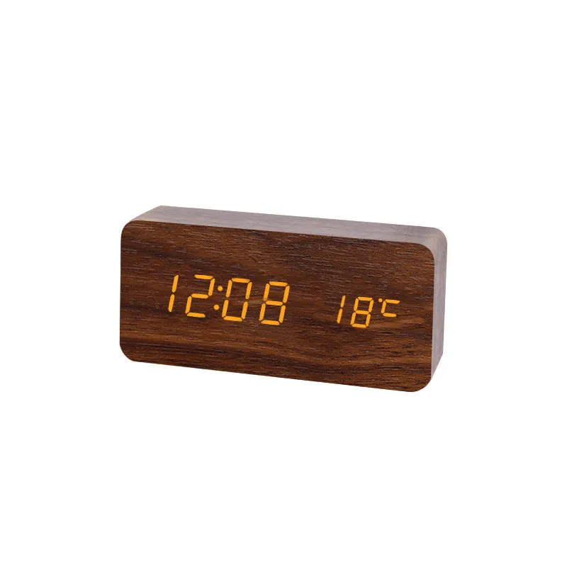 Simple Led Wooden Clock Voice-Activated Mute Digital Clock Student Desktop Electronic Clock Hotel Bedside Retro Alarm Clock