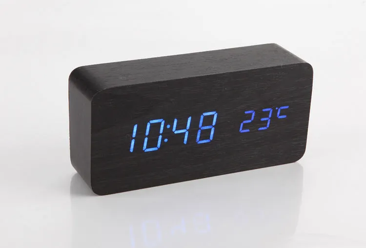 Simple Led Wooden Clock Voice-Activated Mute Digital Clock Student Desktop Electronic Clock Hotel Bedside Retro Alarm Clock