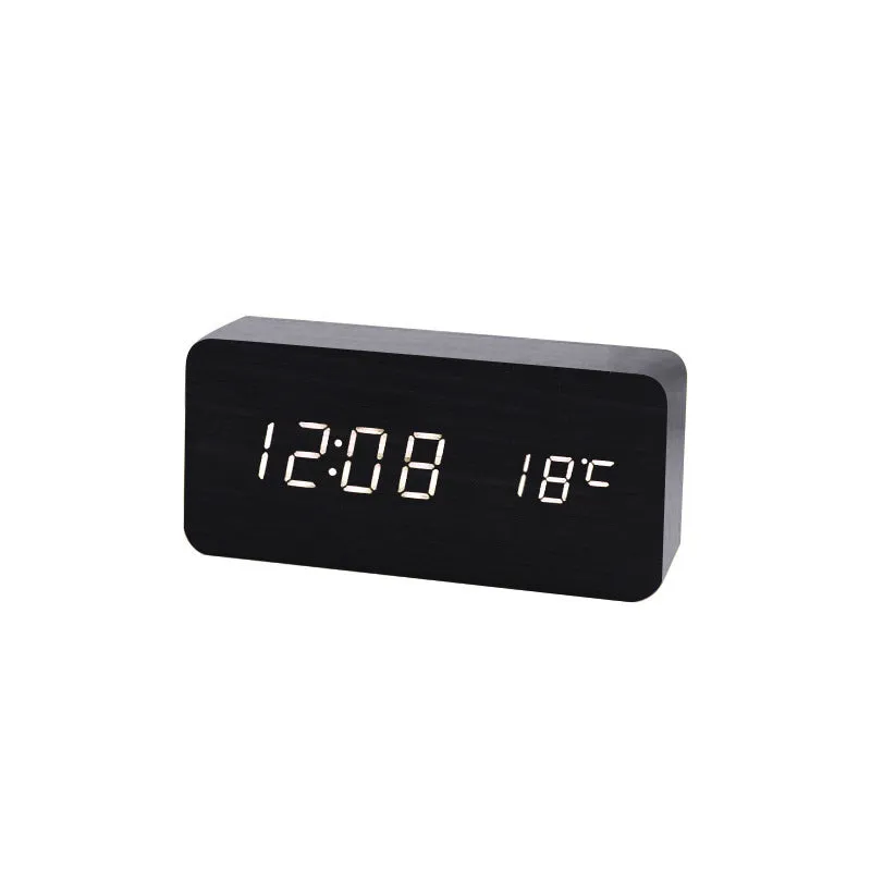 Simple Led Wooden Clock Voice-Activated Mute Digital Clock Student Desktop Electronic Clock Hotel Bedside Retro Alarm Clock