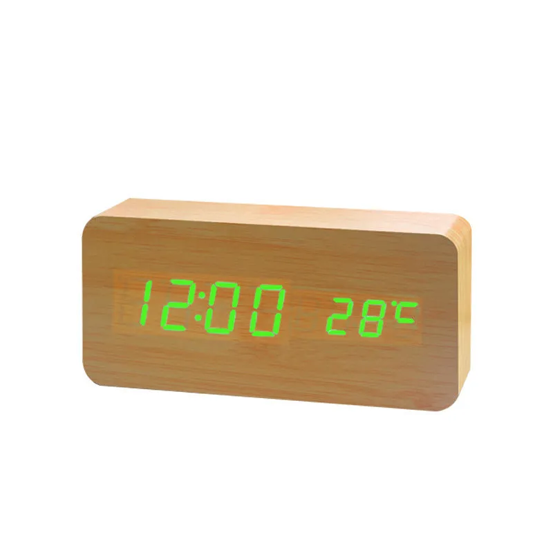 Simple Led Wooden Clock Voice-Activated Mute Digital Clock Student Desktop Electronic Clock Hotel Bedside Retro Alarm Clock
