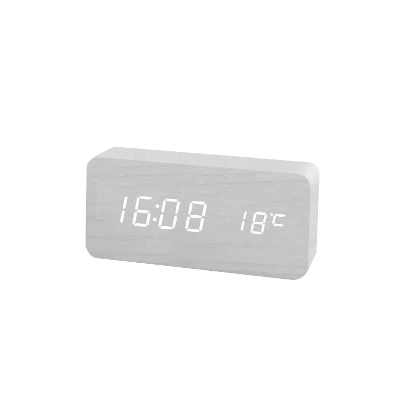 Simple Led Wooden Clock Voice-Activated Mute Digital Clock Student Desktop Electronic Clock Hotel Bedside Retro Alarm Clock