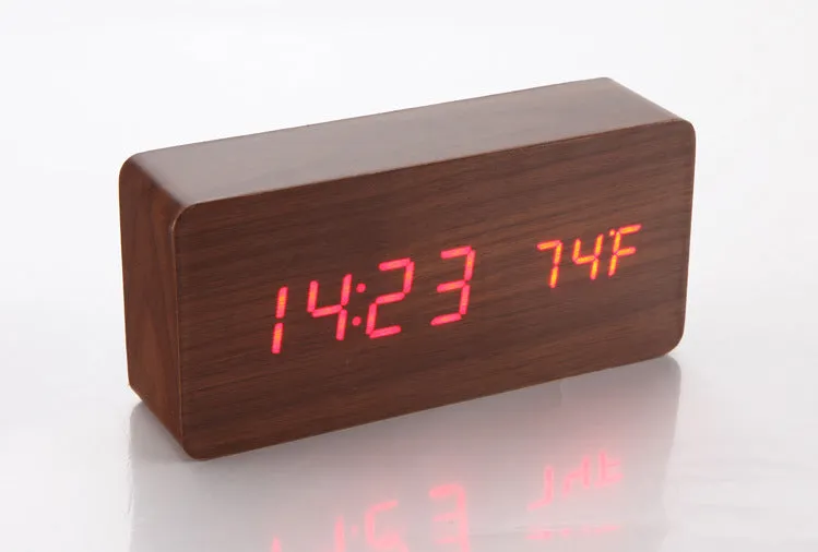 Simple Led Wooden Clock Voice-Activated Mute Digital Clock Student Desktop Electronic Clock Hotel Bedside Retro Alarm Clock