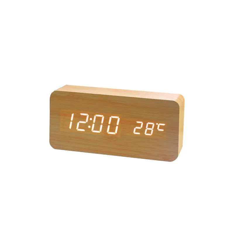 Simple Led Wooden Clock Voice-Activated Mute Digital Clock Student Desktop Electronic Clock Hotel Bedside Retro Alarm Clock