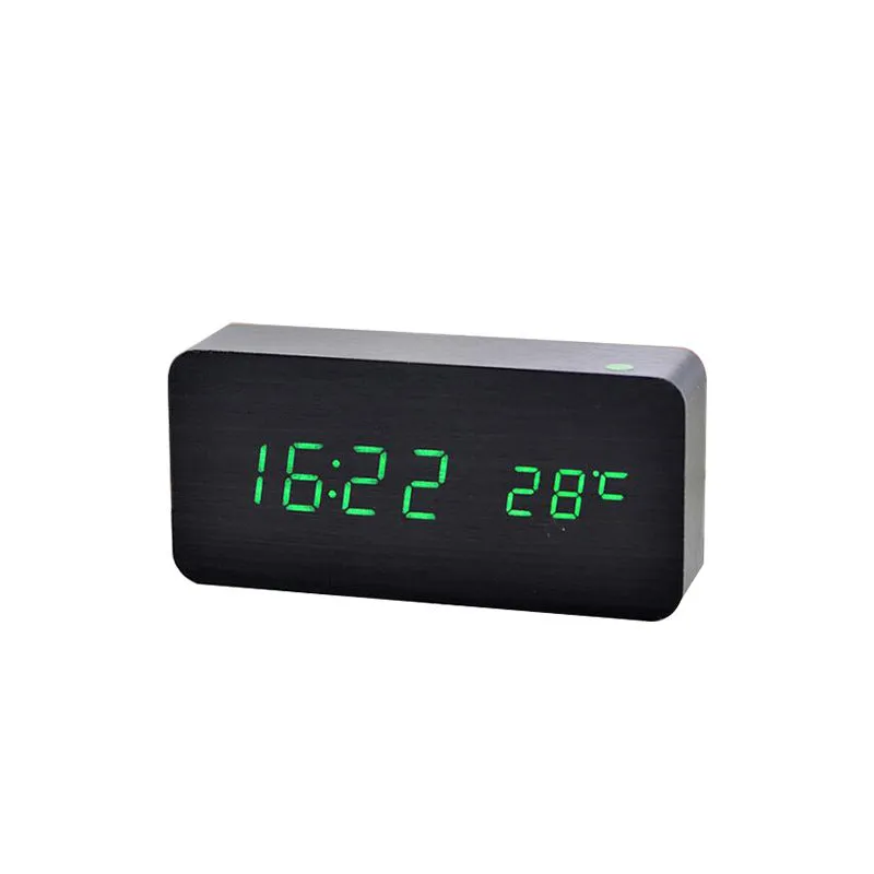 Simple Led Wooden Clock Voice-Activated Mute Digital Clock Student Desktop Electronic Clock Hotel Bedside Retro Alarm Clock
