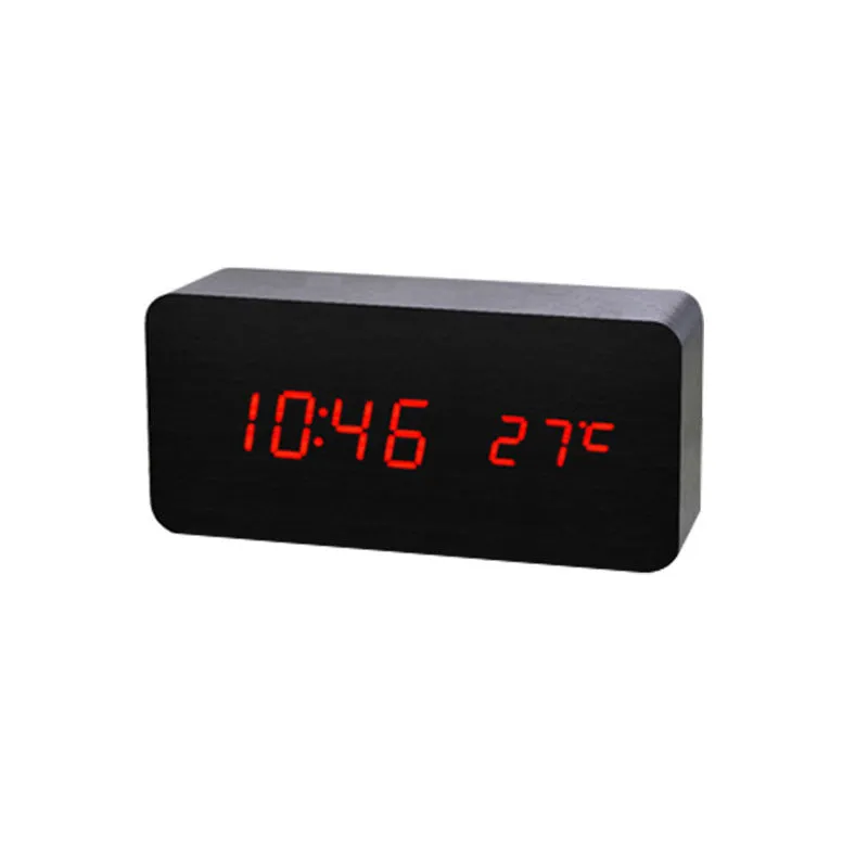 Simple Led Wooden Clock Voice-Activated Mute Digital Clock Student Desktop Electronic Clock Hotel Bedside Retro Alarm Clock