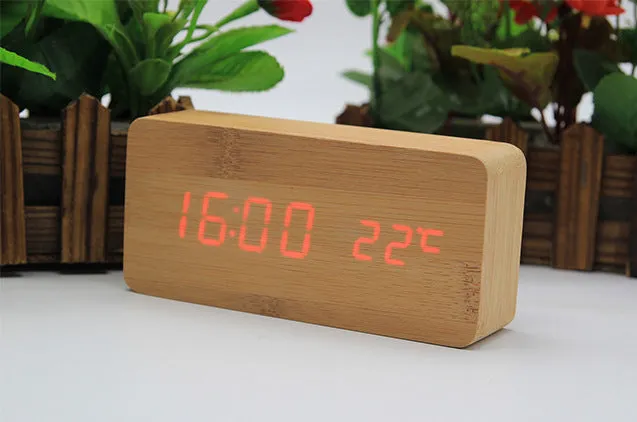 Simple Led Wooden Clock Voice-Activated Mute Digital Clock Student Desktop Electronic Clock Hotel Bedside Retro Alarm Clock