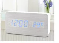 Simple Led Wooden Clock Voice-Activated Mute Digital Clock Student Desktop Electronic Clock Hotel Bedside Retro Alarm Clock