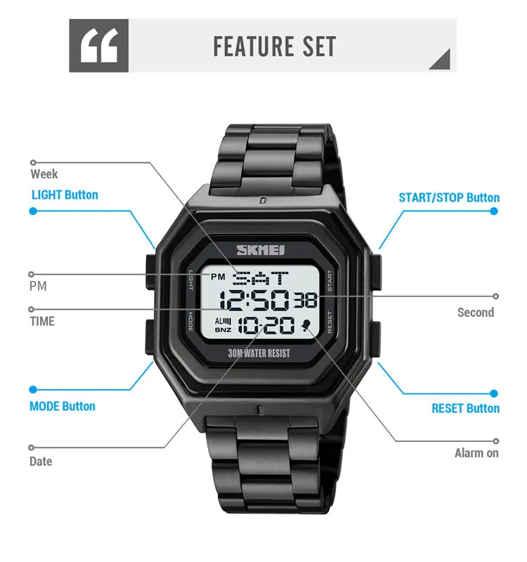 SKMEI 1875 Classic Digital LED Watch for Men w/ 3Bar Waterproof