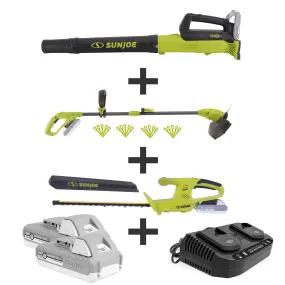 Sun Joe 24V-GT3MAX-LTE 24-Volt* IONMAX Cordless Garden Combo Kit | Leaf Blower | Grass Trimmer | Hedge Trimmer | W/ 2 x 2.0-Ah Batteries   Charger
