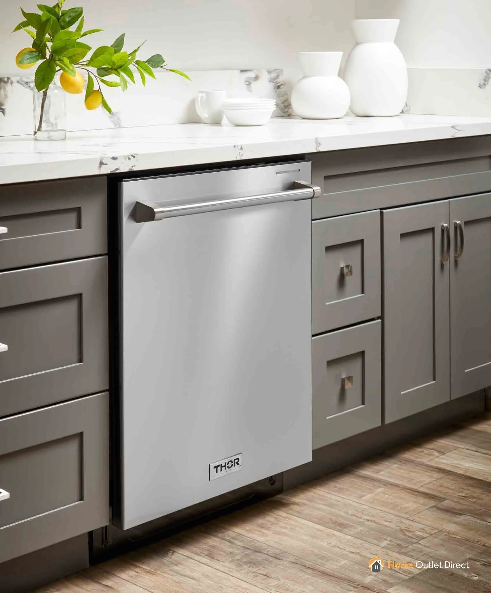 Thor Kitchen 4-Piece Pro Appliance Package - 36-Inch Gas Range, French Door Refrigerator, Dishwasher, and Microwave Drawer in Stainless Steel