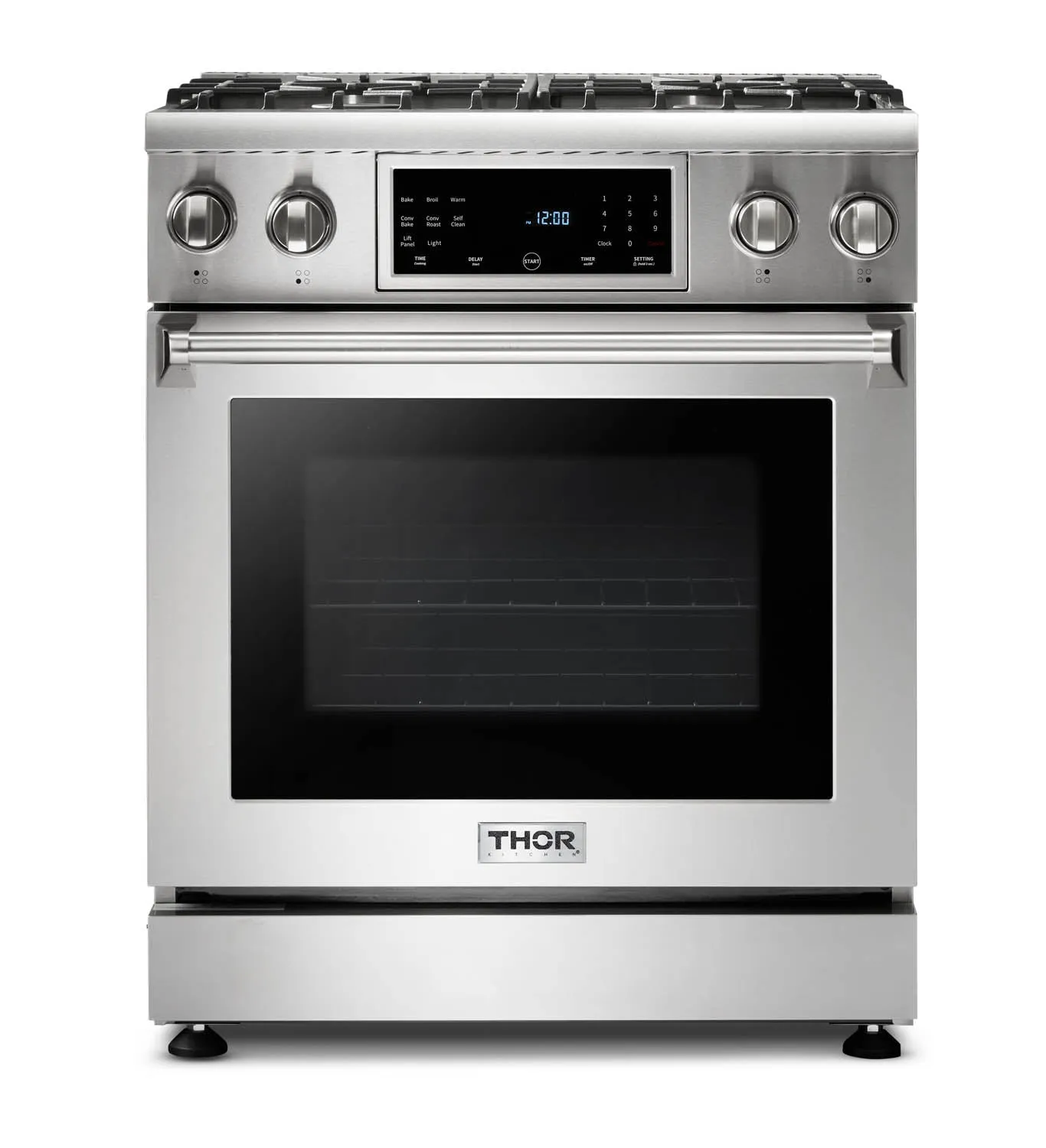 Thor Kitchen 5-Piece Appliance Package - 30-Inch Gas Range with Tilt Panel, Refrigerator with Water Dispenser, Dishwasher, Microwave Drawer, & Wine Cooler in Stainless Steel