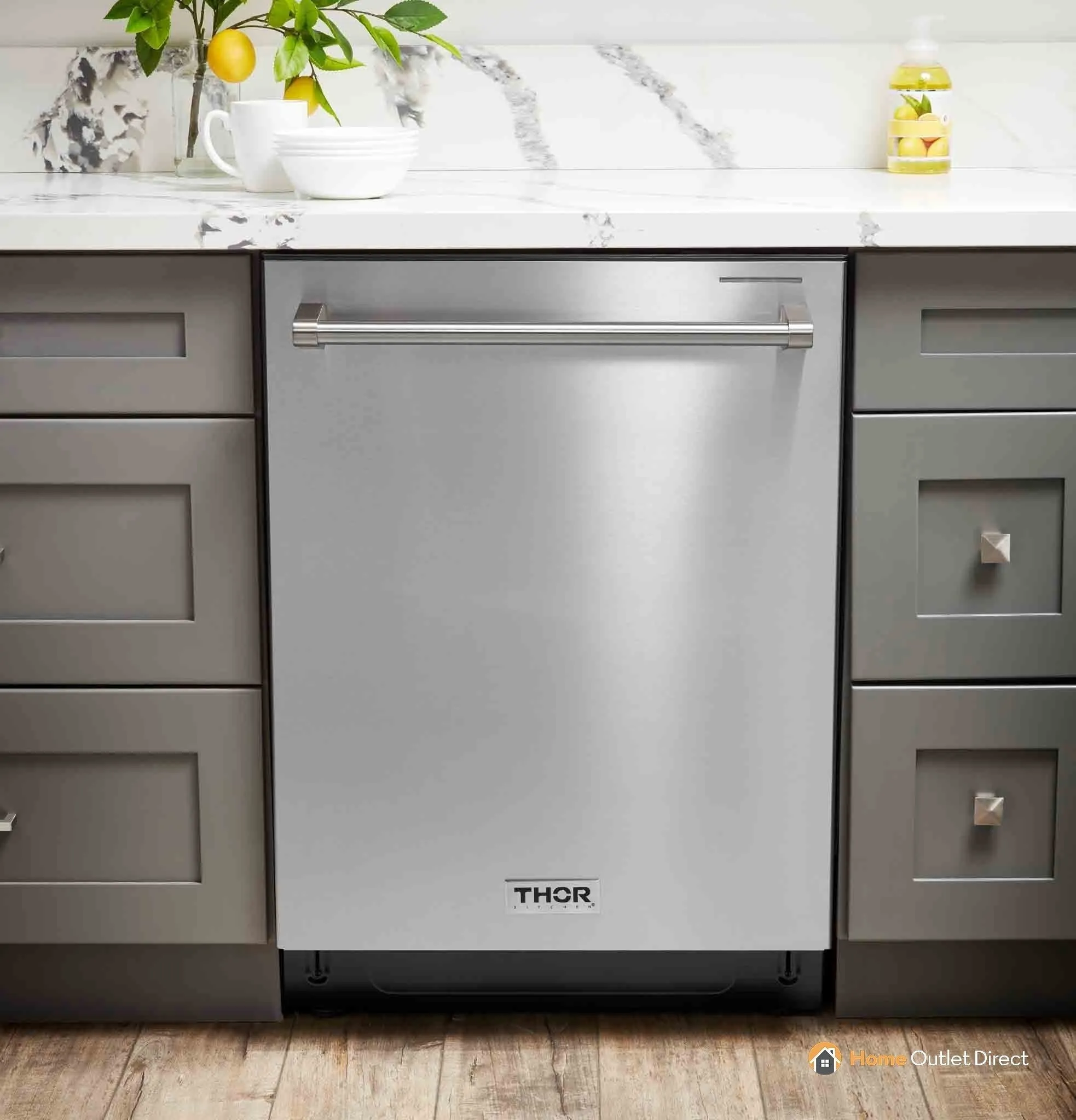 Thor Kitchen 5-Piece Appliance Package - 30-Inch Gas Range with Tilt Panel, Refrigerator with Water Dispenser, Dishwasher, Microwave Drawer, & Wine Cooler in Stainless Steel