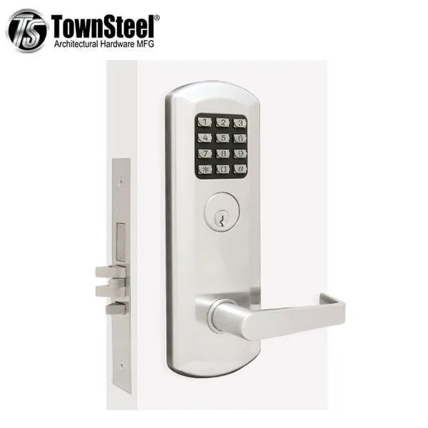 TownSteel - XME-2050 - Electronic Mortise Lockset w/ Keypad - Deadbolt - 2-3/4" Backset - Rigid Lever Set - Sentinel Lever - Fired Rated - Satin Chrome - Grade 1