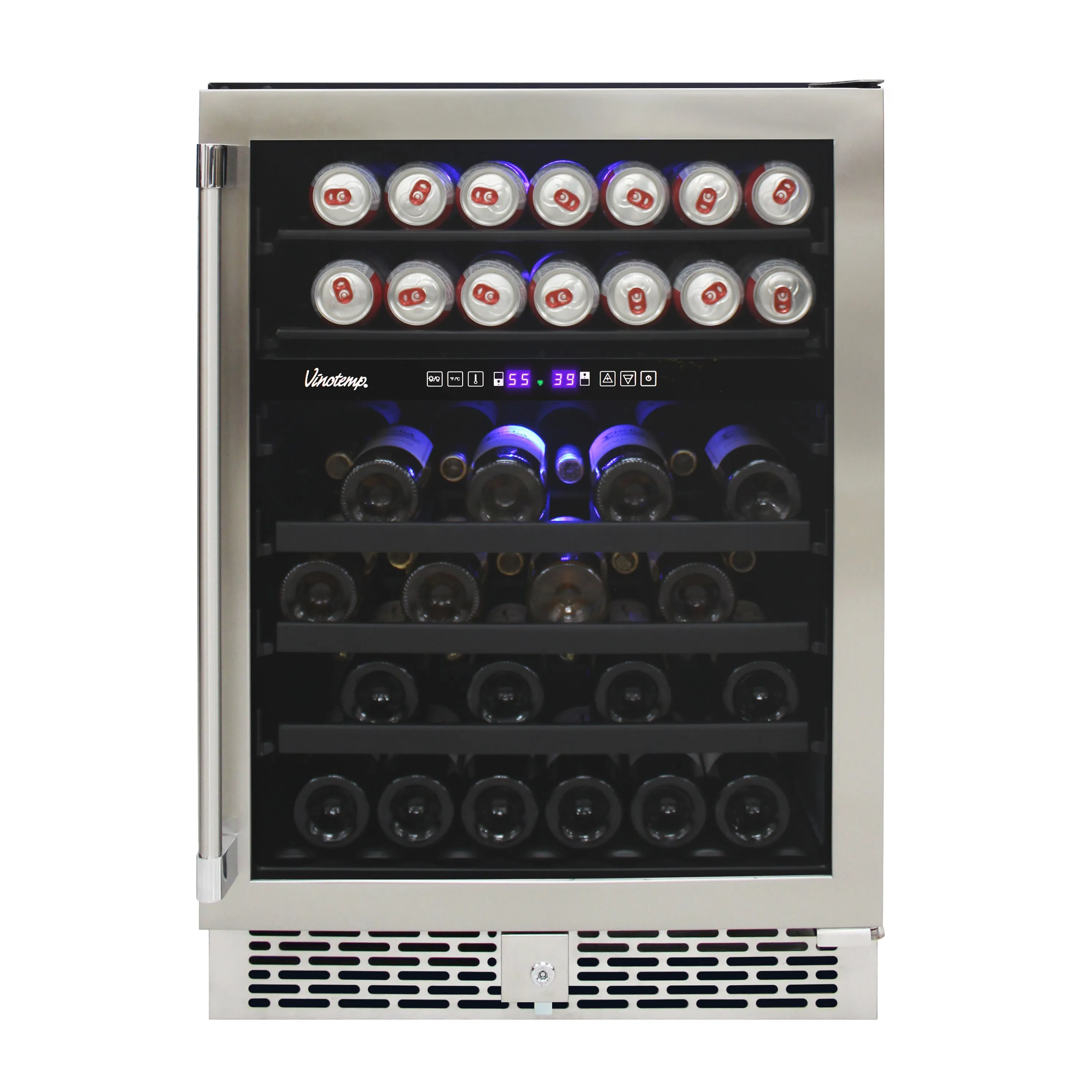 Vinotemp - VT-OUTDR24GD, Vinotemp 24" Outdoor Dual-Zone Wine and Beverage Cooler, 30 Bottle and 84 12 oz Can Capacity, in Stainless Steel
