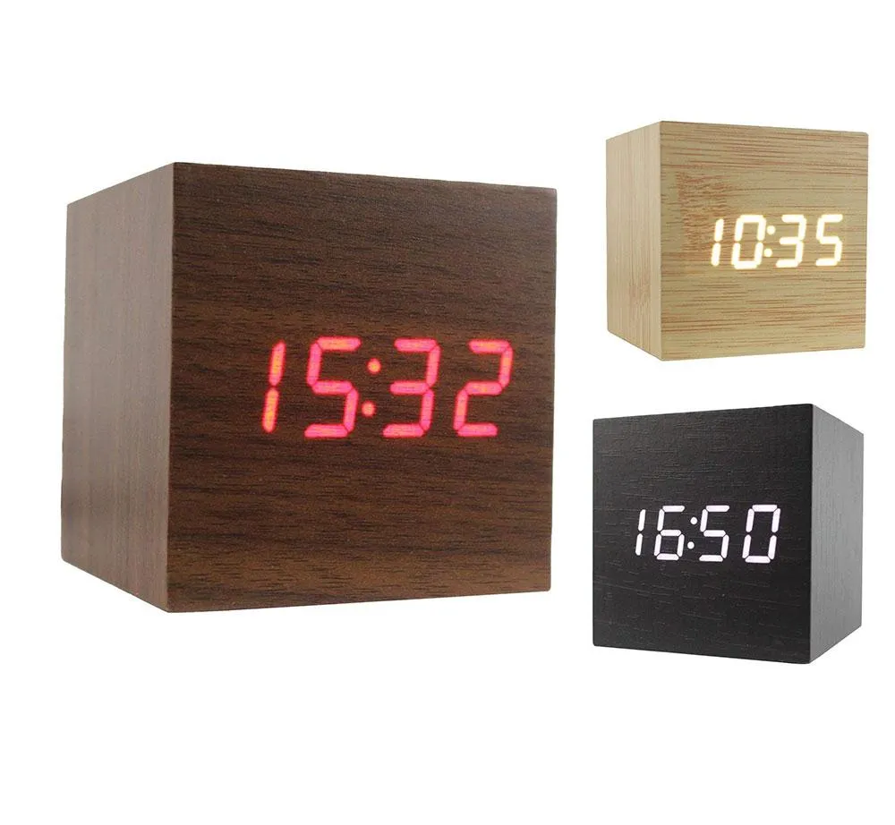 Wooden Texture Cell & USB cable Operated Alarm Clock
