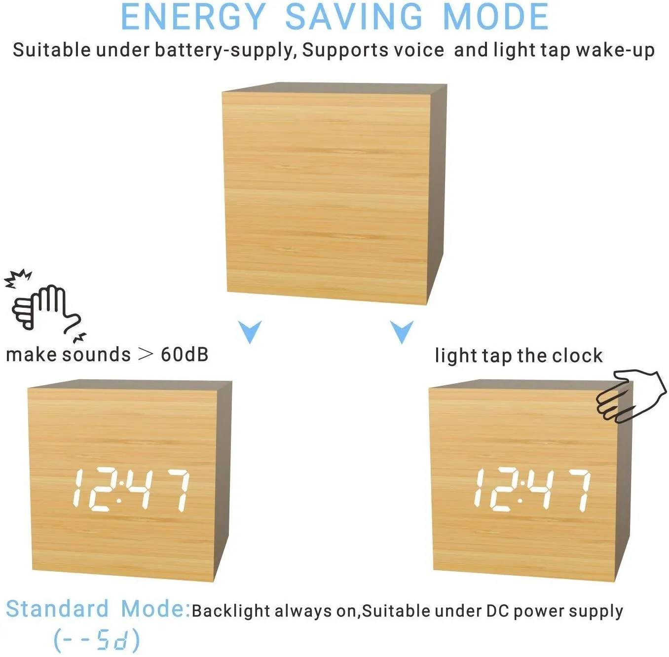 Wooden Texture Cell & USB cable Operated Alarm Clock