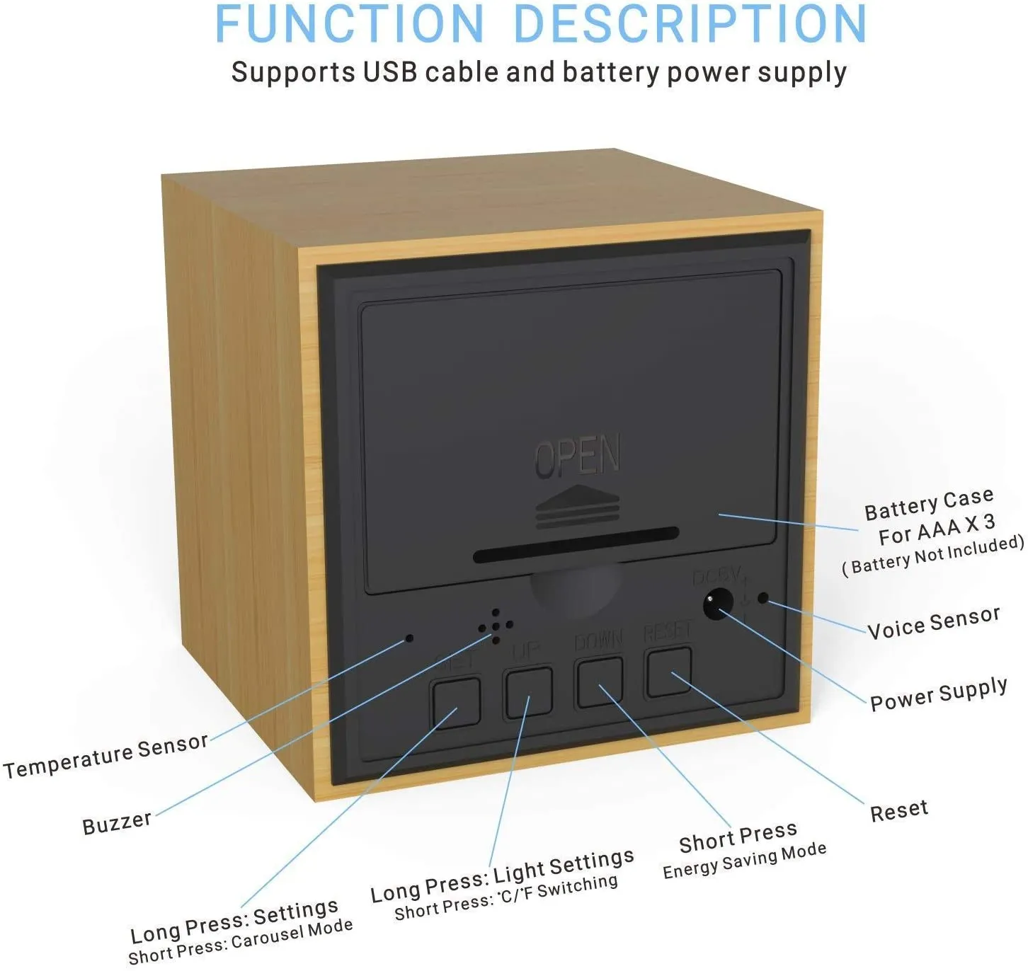 Wooden Texture Cell & USB cable Operated Alarm Clock