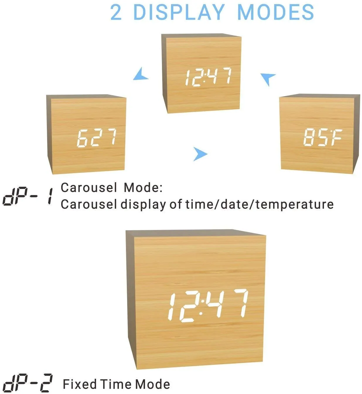 Wooden Texture Cell & USB cable Operated Alarm Clock