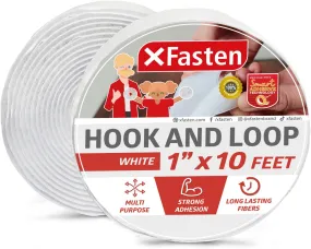 XFasten Adhesive Hook and Loop Tape | 1 Inch x 10 Foot | White