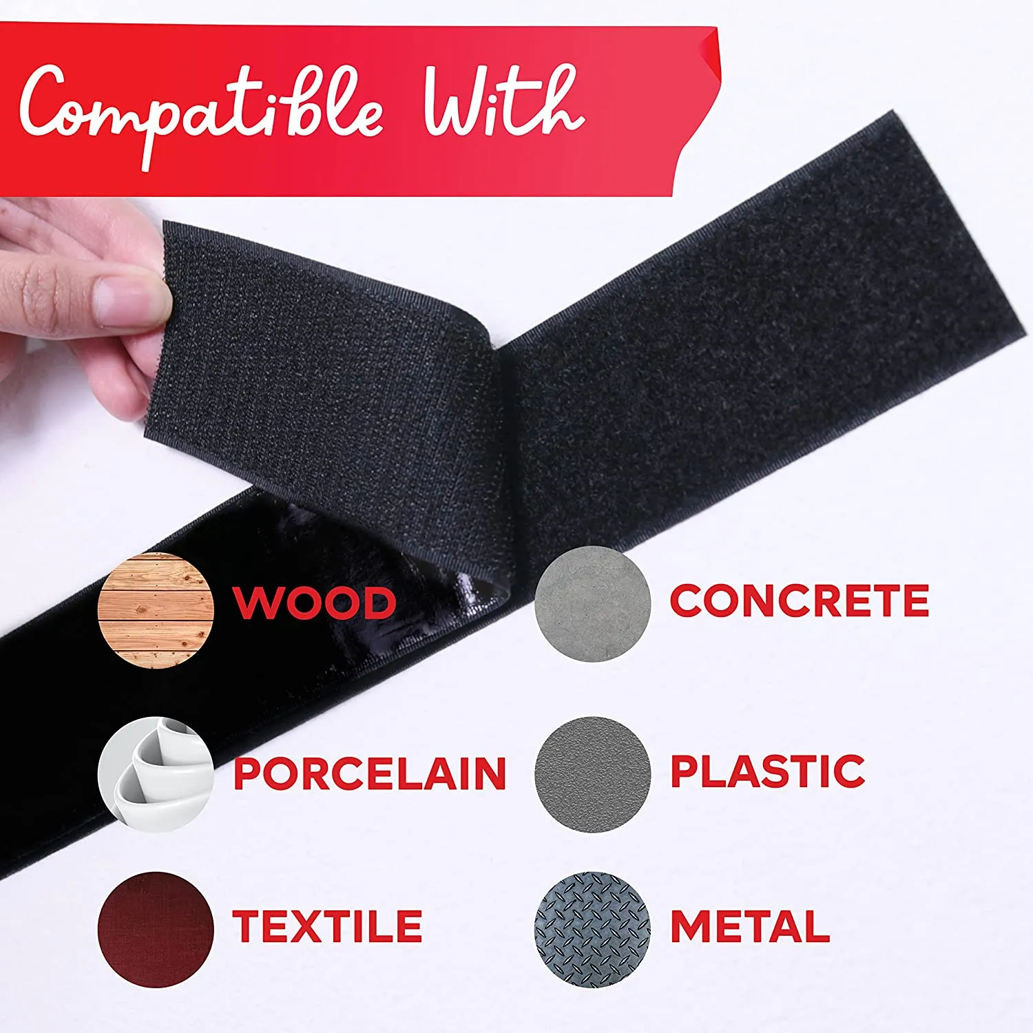 XFasten Adhesive Hook and Loop Tape | 1.5 Inch x 10 Foot | Black
