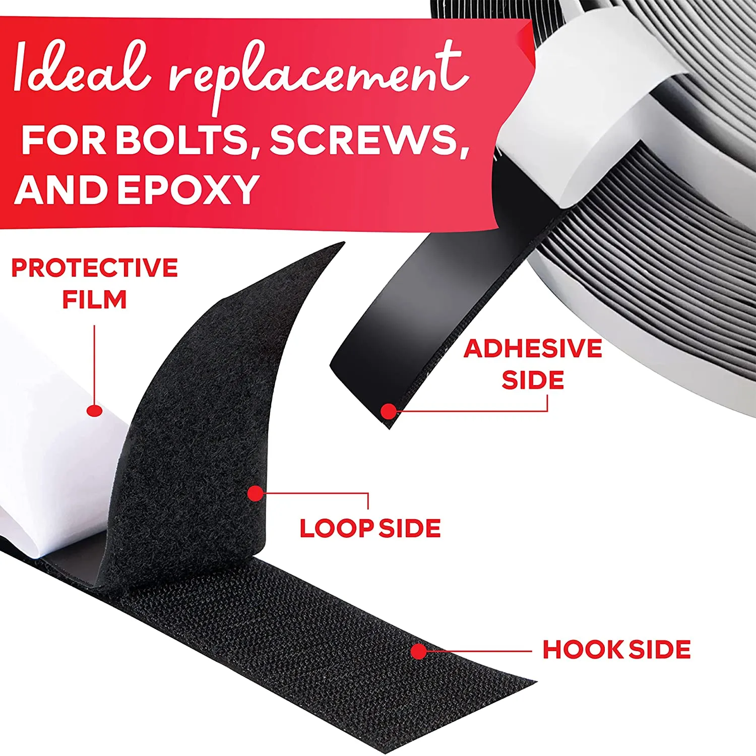 XFasten Adhesive Hook and Loop Tape | 1.5 Inch x 10 Foot | Black