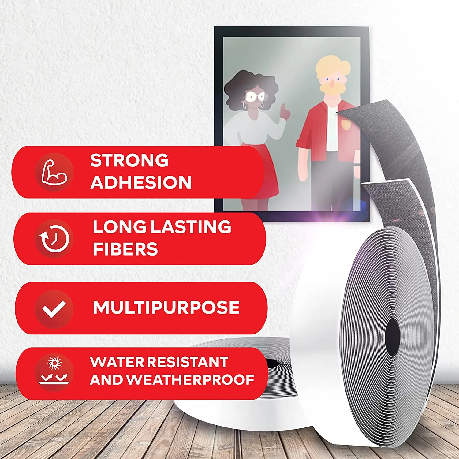 XFasten Adhesive Hook and Loop Tape | 1.5 Inch x 10 Foot | Black