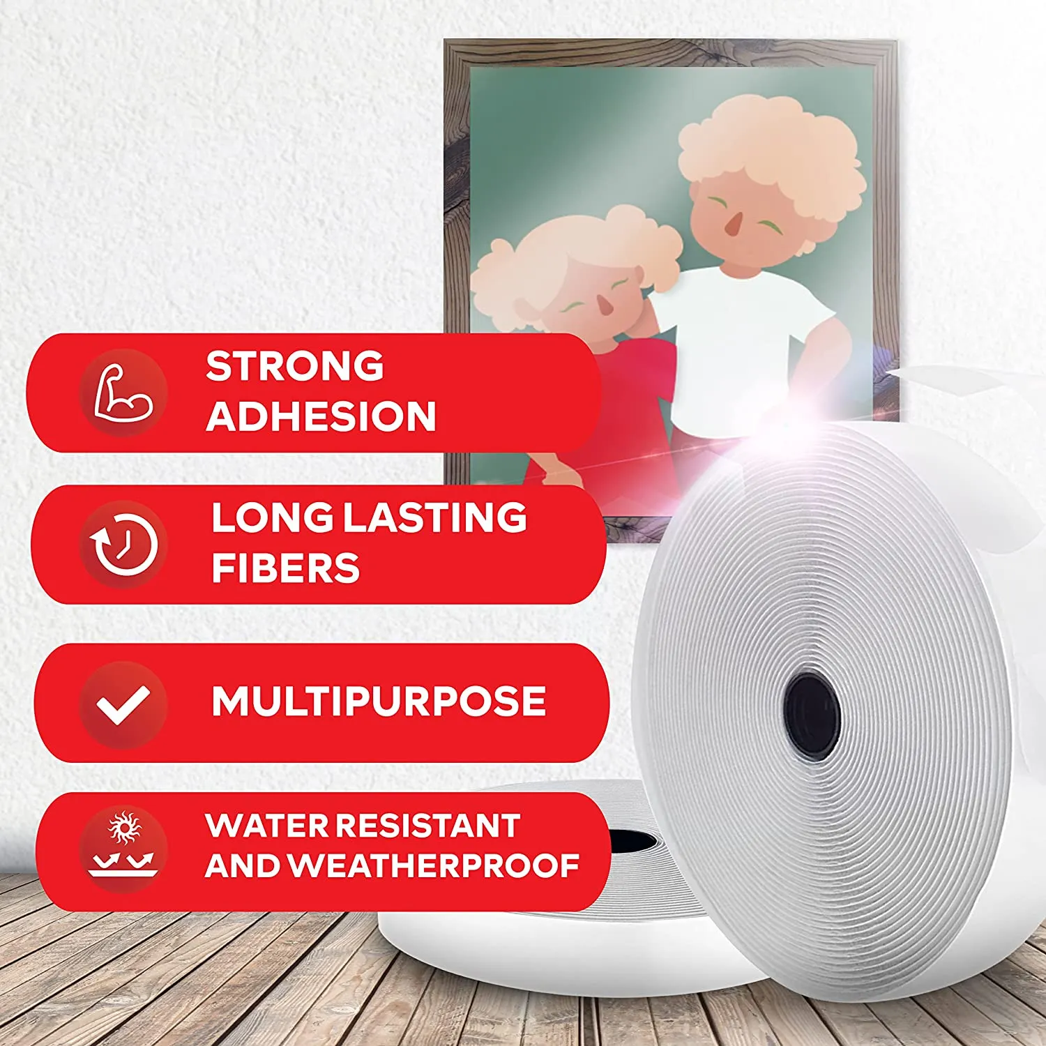 XFasten Adhesive Hook and Loop Tape | 2 Inches x 10 Foot | White