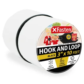XFasten Adhesive Hook and Loop Tape | 3 Inches x 10 Foot | Black