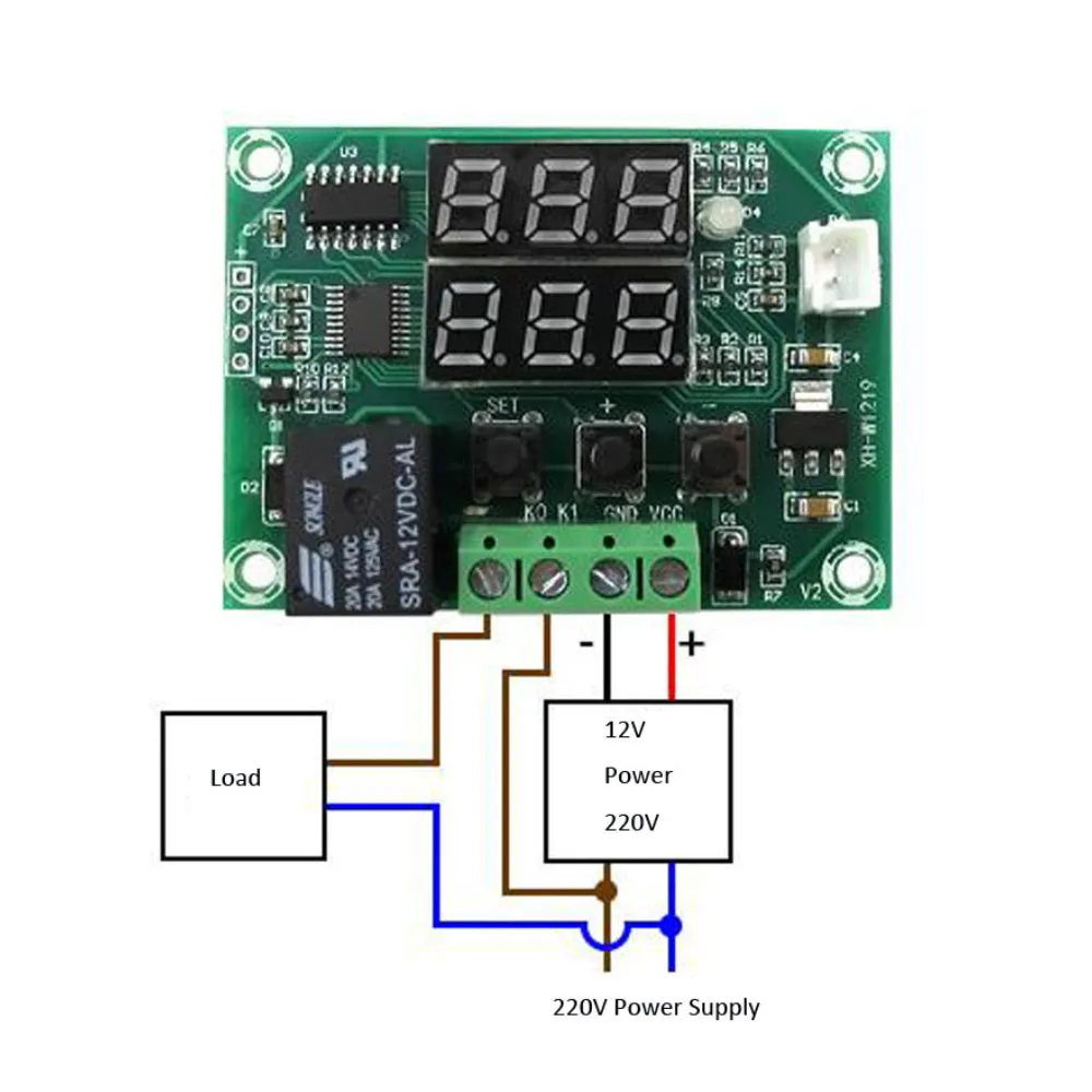 XH-W1219 W1219 DC12V Dual LED Digital Display Thermostat Temperature Controller Regulator Switch Control Relay NTC Sensor Module