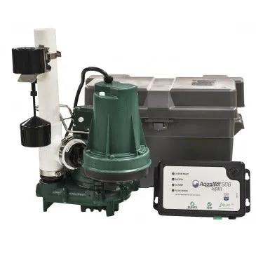 Zoeller Aquanot Spin 508 1/3 HP 115V Cast Iron Submersible Sump Pump System with 12V Battery Backup